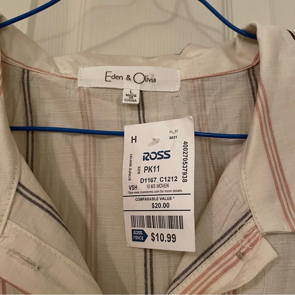 NEW Eden & Olivia Women’s Cream Striped Button Front Blouse Short Sleeve Size L - Picture 3 of 8